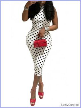 Women Sexy Polka Dot Halter Neck Backless Jumpsuit Bodycon Date Night Outfit
